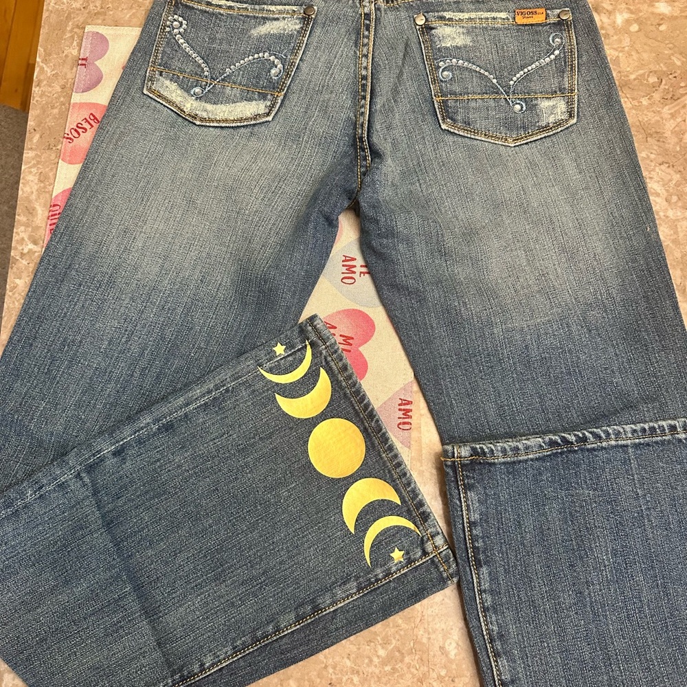 Denim Jeans with Sun and Moon Design - Picture 3 of 4